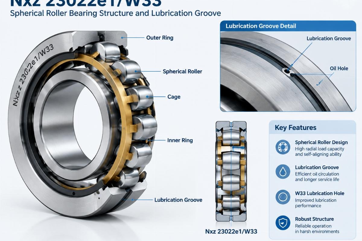 Nxz 23022e1/W33 spherical roller bearing structure and lubrication groove