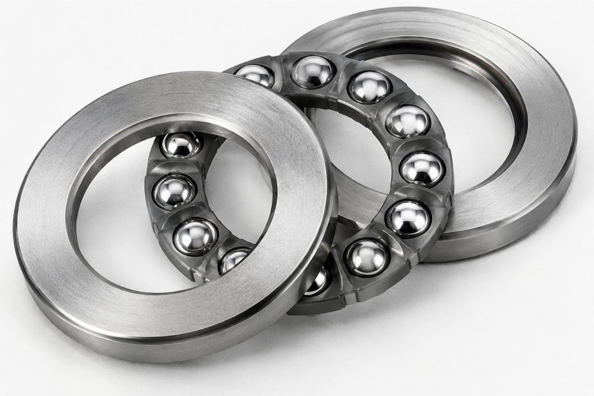 Open type thrust ball bearing raceway and cage assembly