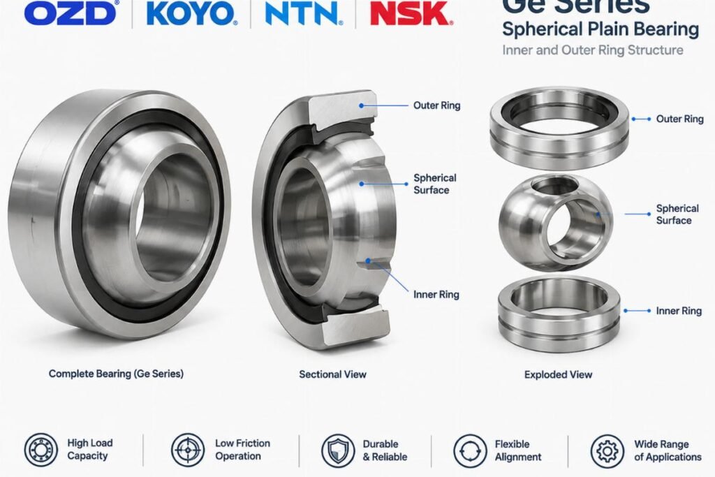 OZD KOYO NTN NSK Ge Series Spherical Plain Bearing inner and outer ring structure