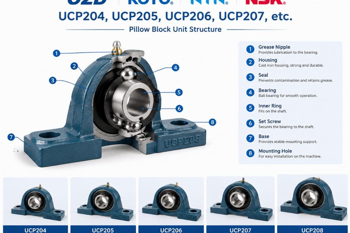 OZD KOYO NTN NSK UCP204, UCP205, UCP206, UCP207, etc. pillow block unit structure