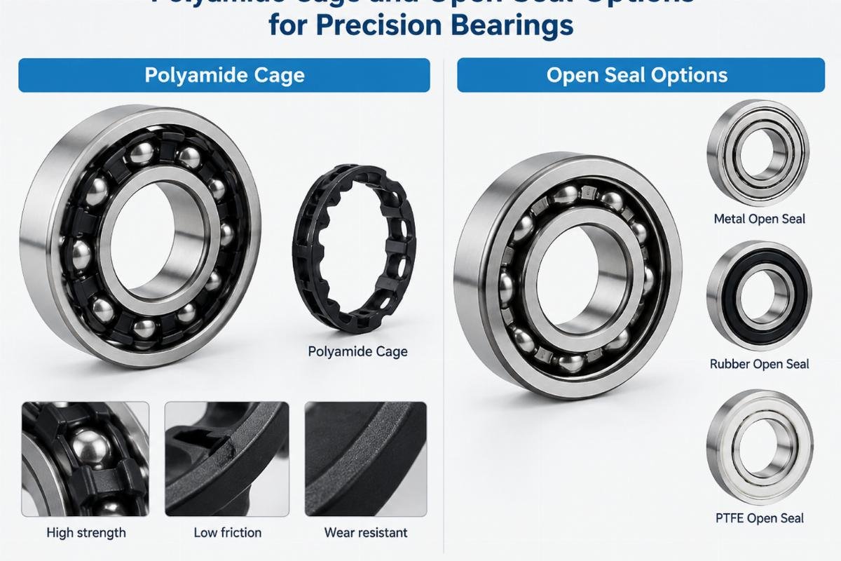 Polyamide cage and open seal options for precision bearings