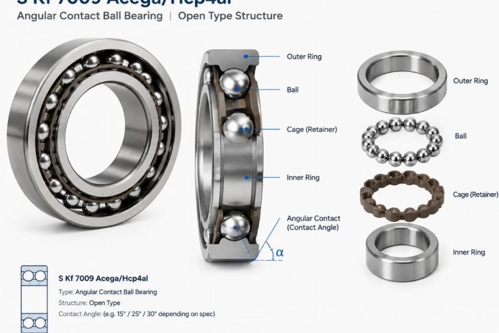 S Kf 7009 Acega/Hcp4al angular contact ball bearing open type structure