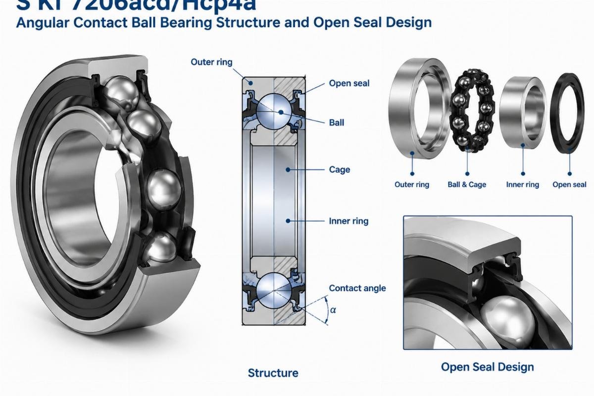 S Kf 7206acd/Hcp4a angular contact ball bearing structure and open seal design