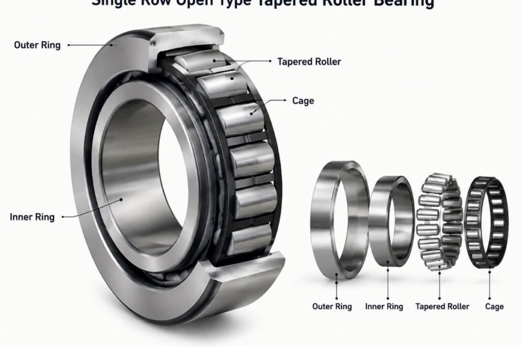 Single row open type tapered roller bearing structure