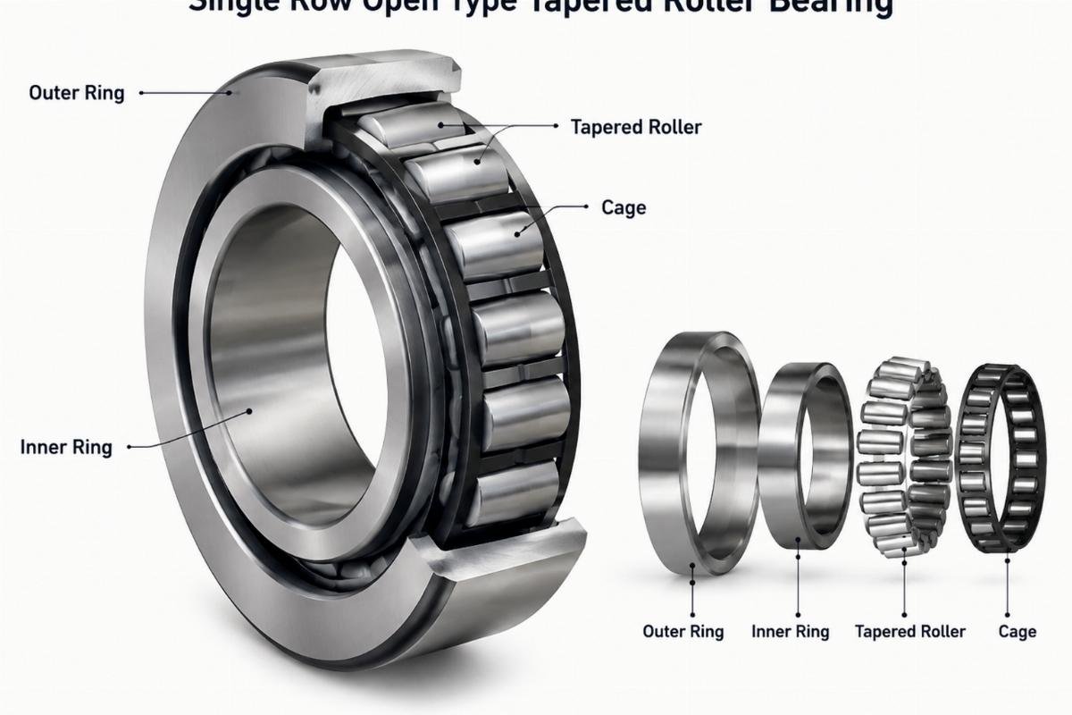 Single row open type tapered roller bearing structure