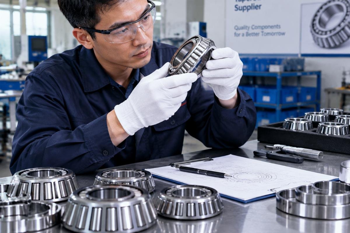 Single row tapered roller bearing supplier inspecting chrome steel components