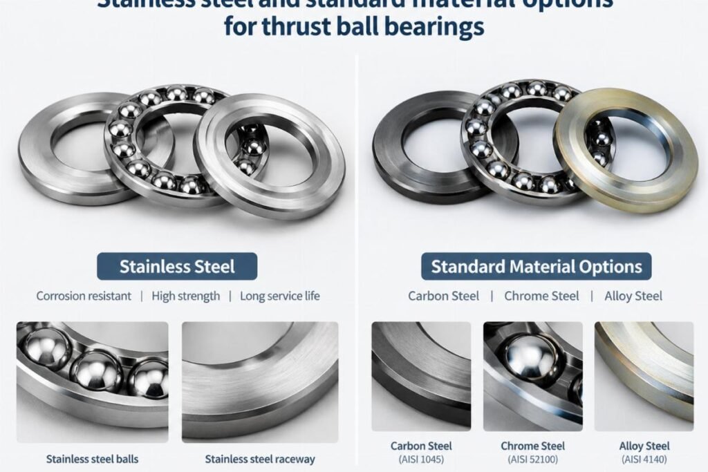 Stainless steel and standard material options for thrust ball bearings