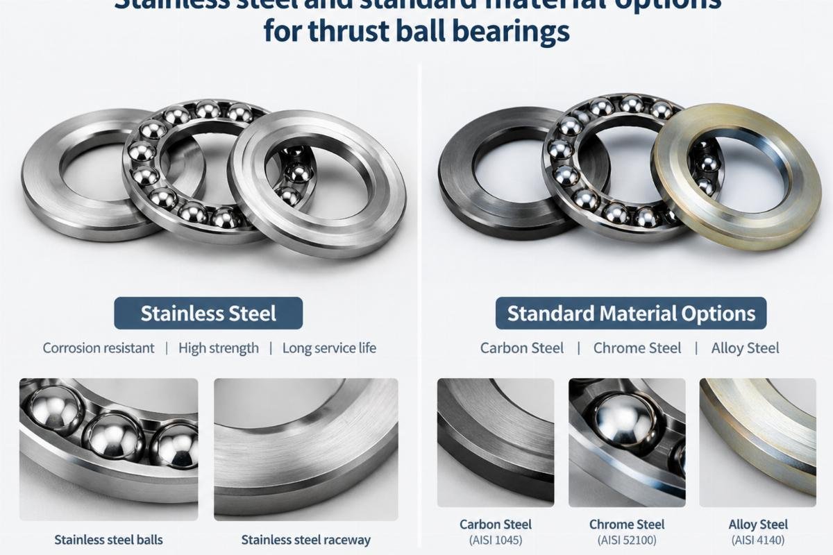 Stainless steel and standard material options for thrust ball bearings
