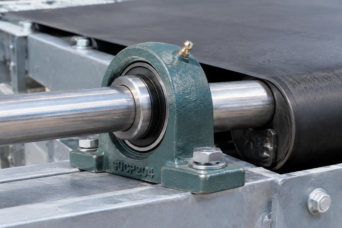 Sucp204 pillow block bearing mounted on a conveyor shaft