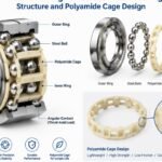Thrust axial angular contact ball bearing structure and polyamide cage design