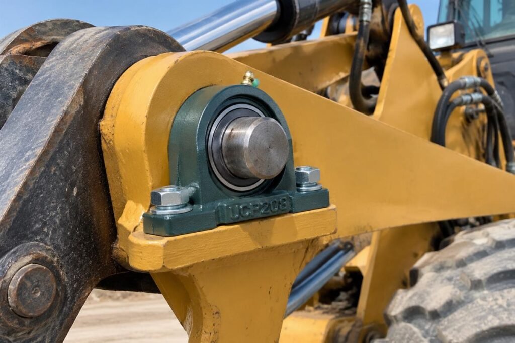 UCP208 pillow block bearing mounted on a loader arm